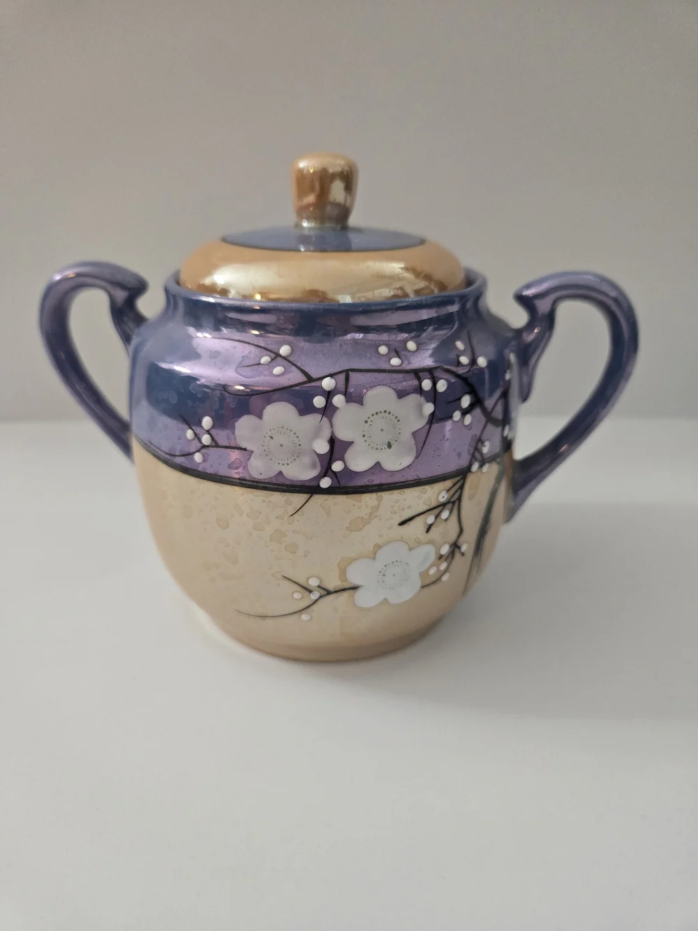 Takito Japan Lusterware Sugar Bowl w/ Lid Cherry Blossom Art Deco 1920s vintage